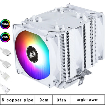 6 Copper Pipe Double Tower ARGB Cpu radiator Cooler 90MM 4Pin Fan 1200 1150 1155 1366 1700 AM3 AM4 X99 2011 PC Heat Sink 2011-V3