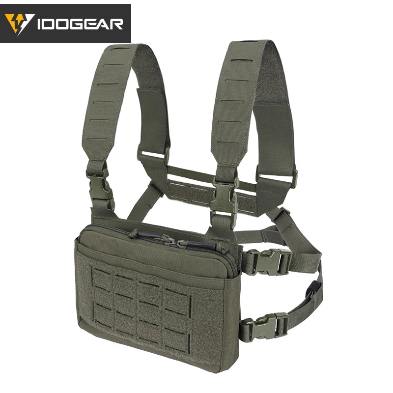 IDOGEAR Tactical Chest Rig MOLLE 500D Nylon Sandwich Side Buckle Front Baffle Elastic Waist Adjustment 3319