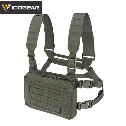 IDOGEAR Tactical Chest Rig MOLLE 500D Nylon Sandwich Side Buckle Front Baffle Elastic Waist Adjustment 3319