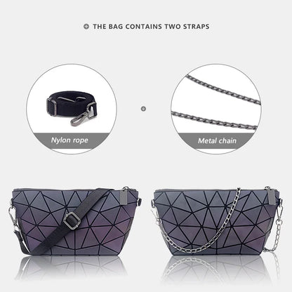 Women Chain Shoulder Bag for Women 2024 Luminous Geometric Messenger Bags Plain Folding Crossbody Bags Clutch Evening Bag Bolso
