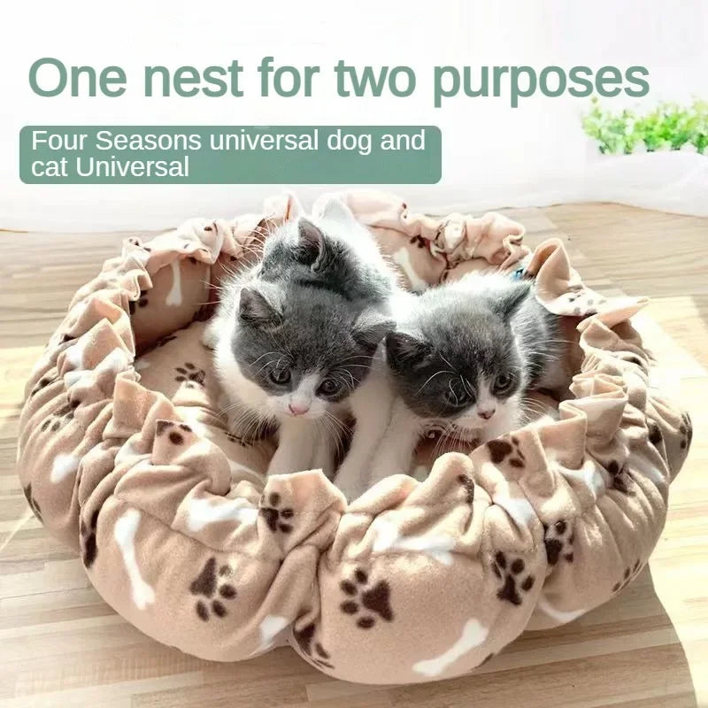 Dual Use Adjustable Drawstring Pet Bed Creative and Comfortable Soft and Warm Pet Bed Pet Mat Cat Four Season Puppy Pet Supplies