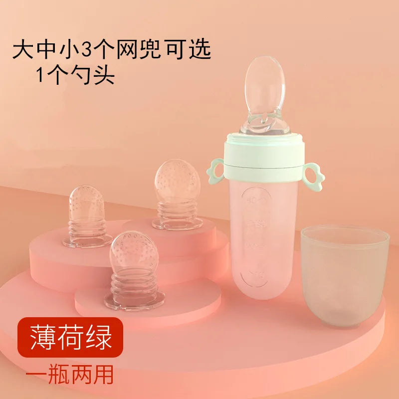 Baby Feeding Bottle Spoon Teether Baby Silicone Rice Paste Cereal Fruits Feeding Squeeze Bottle Spoon Feeder Newborn Baby Bottle