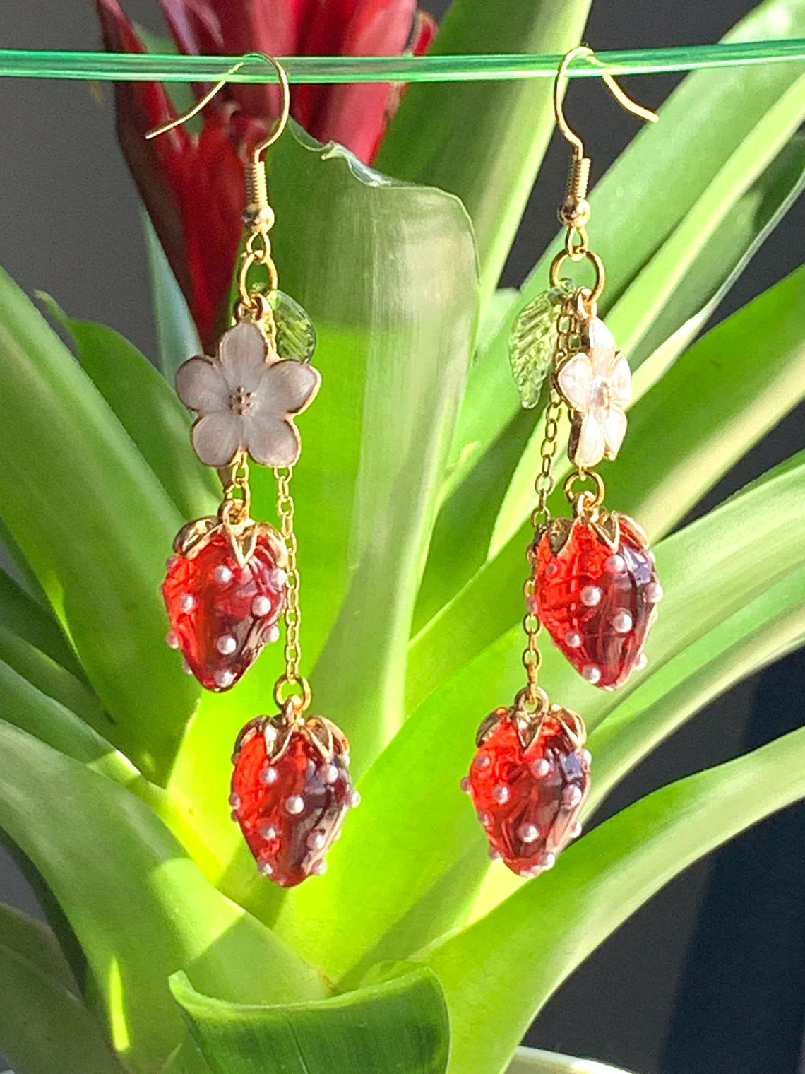 Strawberry earrings /Fruit earrings/ Pendant earrings/Food earrings/ Fun earrings/ gift for her