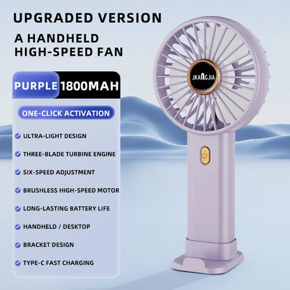 Portable, handheld, rechargeable personal fan, phone stand model, 5-speed powerful cool fan, mini handheld fan.