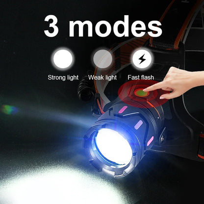 2025 Powerful LED Headlamp Rechargeable Telescopic Zoomable Headlight Outdoor Waterproof Work Head Lamp High Lumen Head Torch