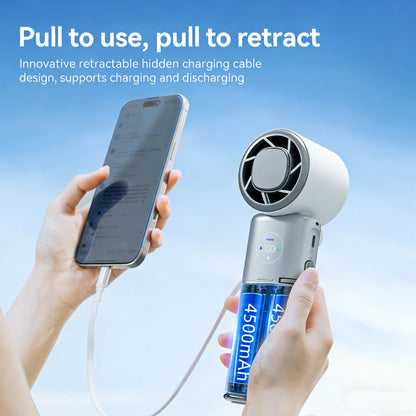 Portable Handheld Fan, 9000mAh Rechargeable Travel Fan as Power Bank, 100 Speed Personal Hand Face Fan with Retractable Wire