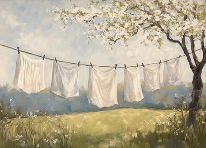 Classic Oil Painting Laundry Room with Clothes Hanging Poster Canvas Art Painting Printing Home Room Wall Pictures Decor Gift