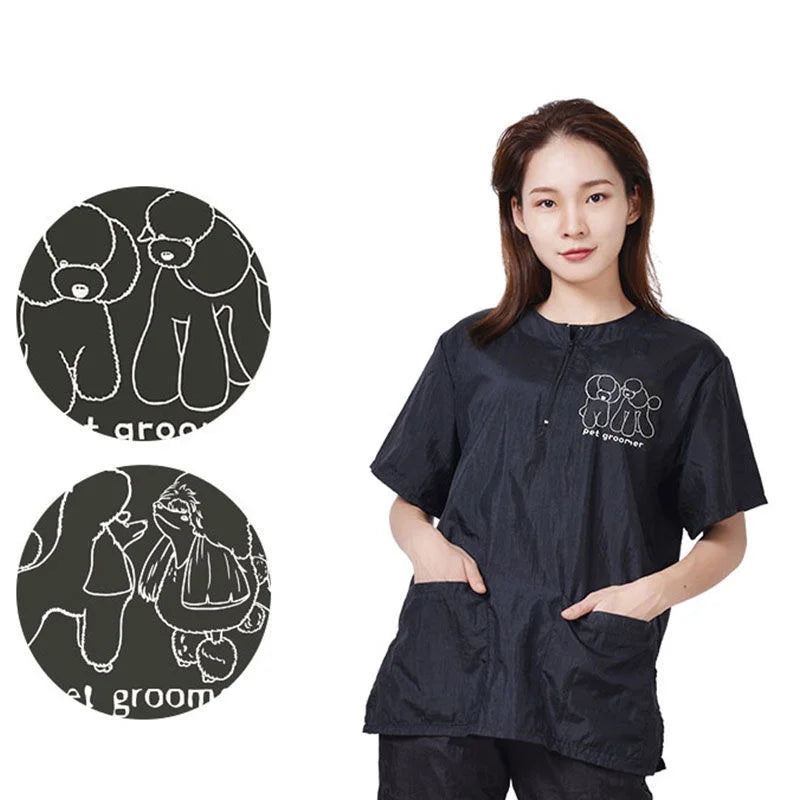 Pet Grooming Clothing Waterproof Work Clothes For Pet Stores Short Sleeve Tops Anti Hair And Anti-static Pet Groomer Smock Y0519
