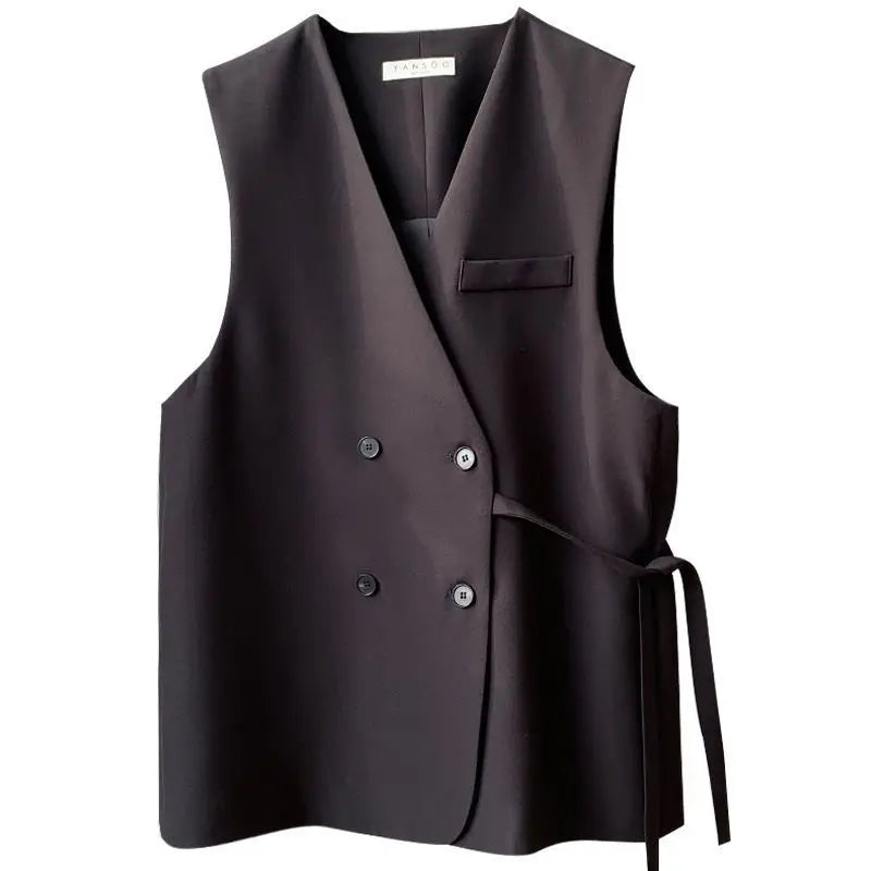 2024 Women Spring Autumn New Loose Suit Vest Jacket Female V-neck Sleeveless Coats Ladies Casual Double Breasted Waistcoat W681