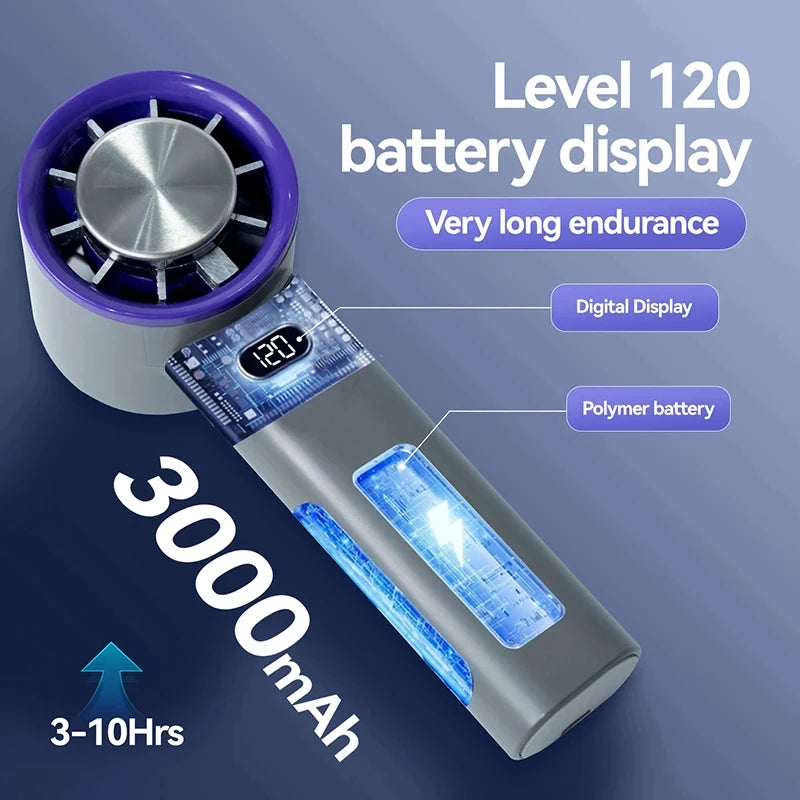 Portable Handheld Fan 120 Wind Speeds Mini Bladeless Hand Fan USB Rechargeable Highspeed Fans Camping Electric Fans Air Cooler