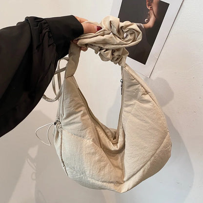 Fashionable Nylon Pleated Shoulder Bag Portable Drawstring Crossbody Bag Underarm Bag  INS Korean Style Hand Bag Outdoor
