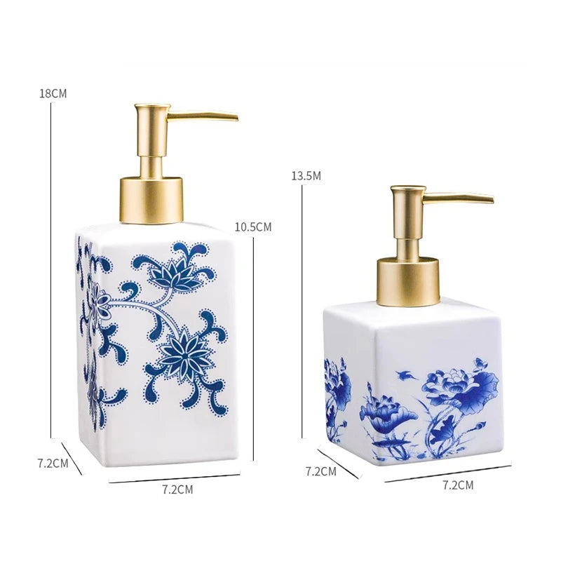 Blue and White Storage Bottle Bathroom Accessories Ceramic Soap Container Wash Table Soap Shampoo Cosmetic Storage Bottle 300ml