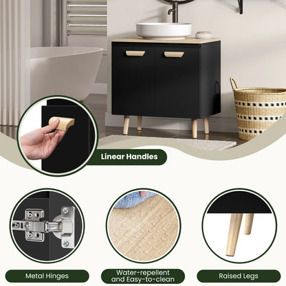 Bathroom Cabinet with 2 Doors Storage Undersink 60x40x60.5cm White/Black Vanity Unit Floor-Standing Toilet Home Furniture