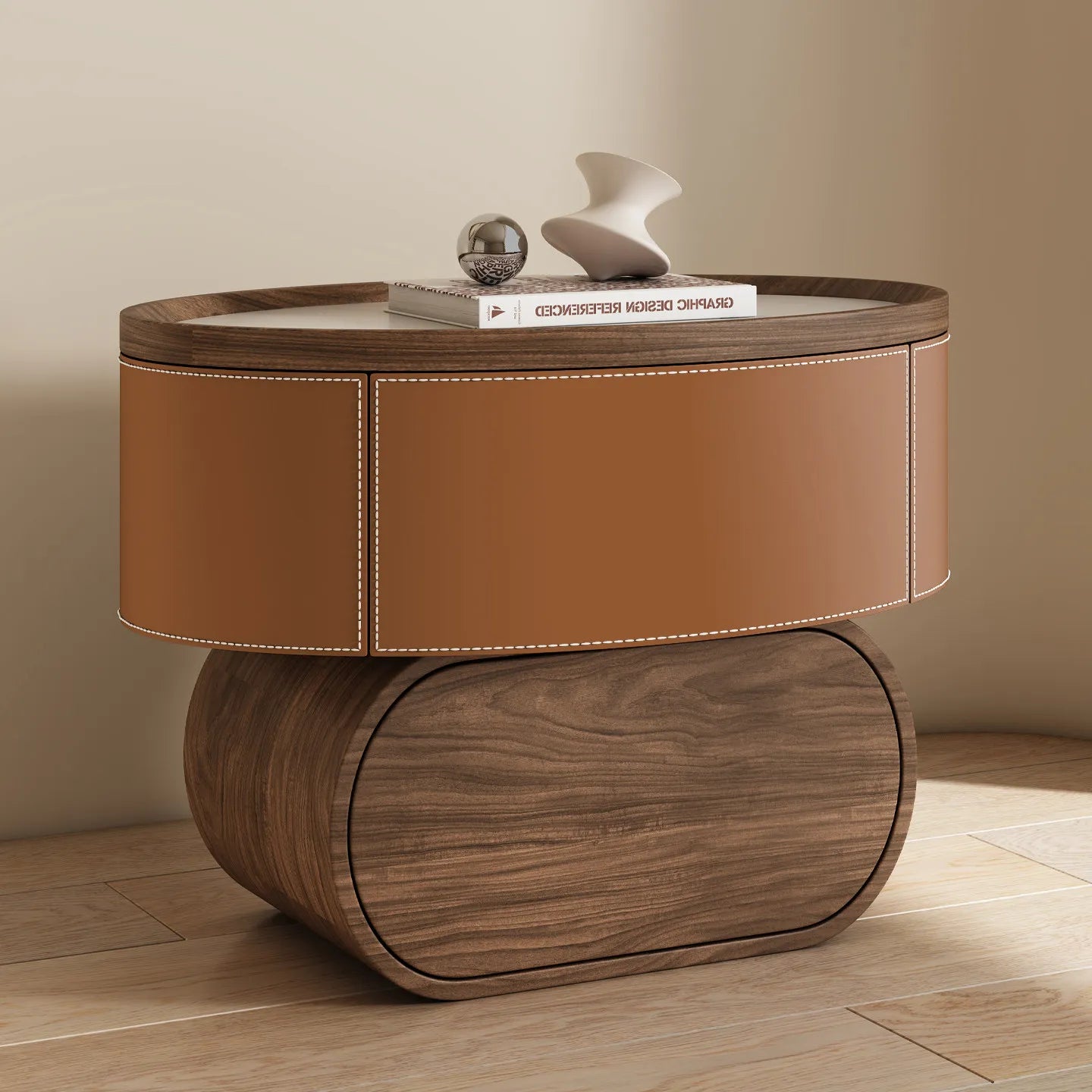 Solid Wood Saddle Leather Bedside Table Design Furniture Living Room Storage Cabinet Bedroom With Drawers Nightstands