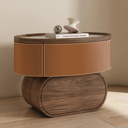 Solid Wood Saddle Leather Bedside Table Design Furniture Living Room Storage Cabinet Bedroom With Drawers Nightstands