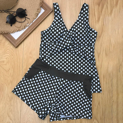 Women Dots Tankini Plus Size Swimwear Push Up Two Piece Swimsuit with Shorts High Waist Bathing Suit 2XL Polka Print Beachwear