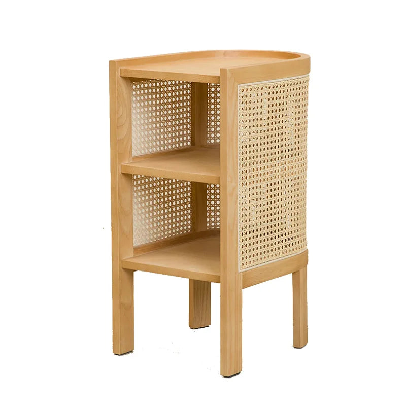 JOYLIVE Modern Minimalist Style Creative Home Homestay Hotel Bedroom Solid Wood Rattan Bedside Table Edge Cabinet Drop-shipping
