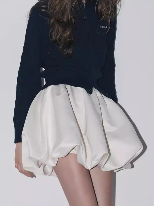 Lautaro Spring Summer Sweet Cute Soft Shiny Satin Mini Bud Skirt Women with Shorts High Waist  Short Luxury Designer Clothes