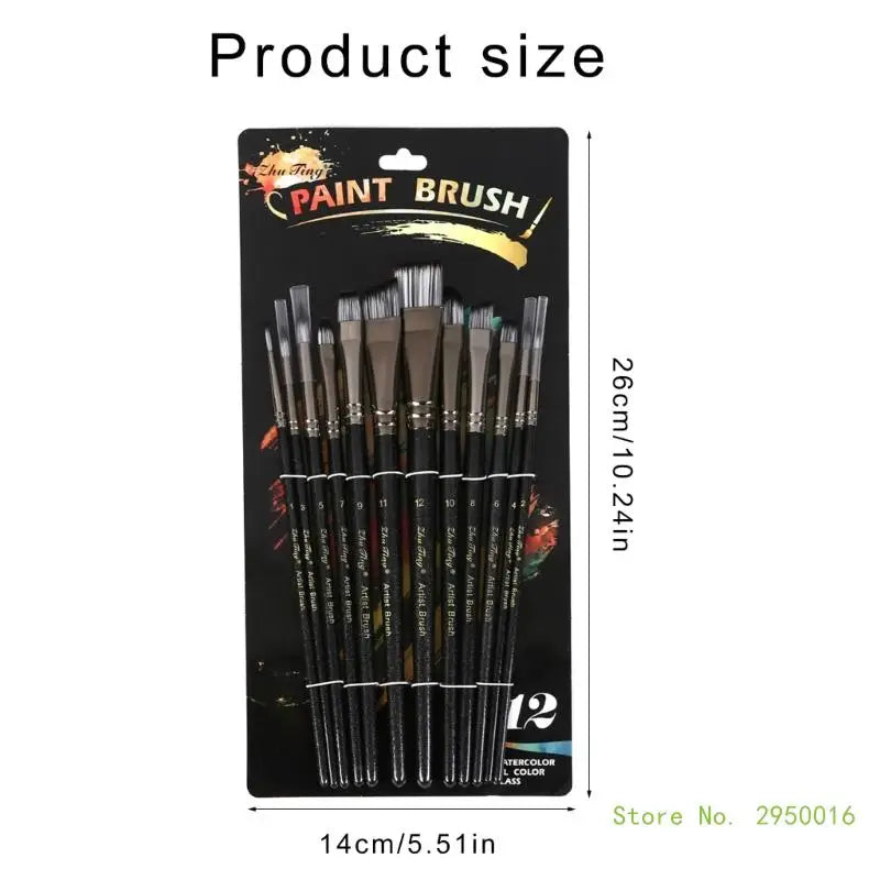 12PCS Artist Paintbrush Wood Handle Paint Brush for Kid Adult Watercolor Gouaches Oil Acrylic Painting Face and Body Art