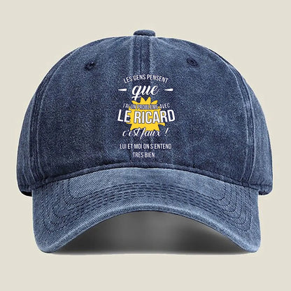 French Text Poster Dispelling Myths About Le Ricard with a Light - Hearted  Washed Baseball Cap