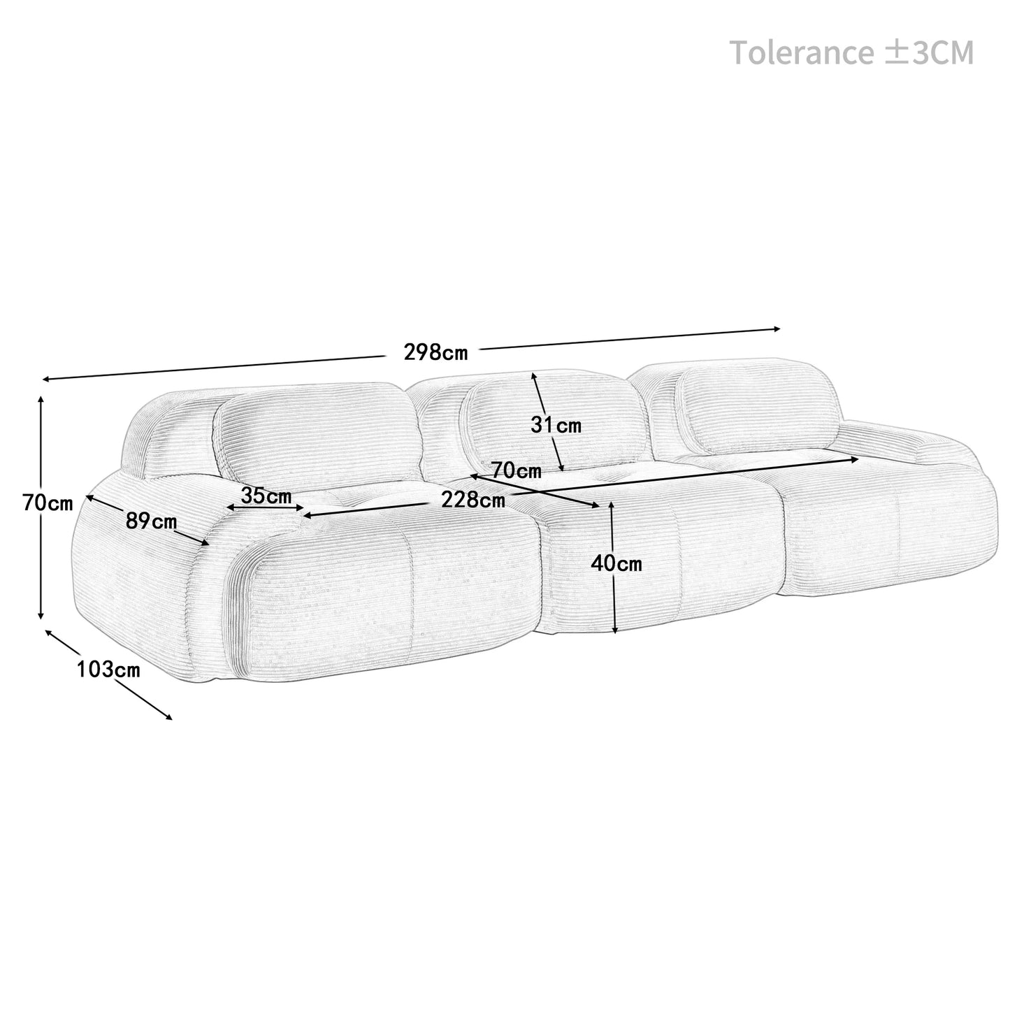 3-seater Sofa in Premium Cordsamt, Non-slip, Ergonomic Armrests and Highly Elastic Upholstery for Living Room and Bedroom, Green