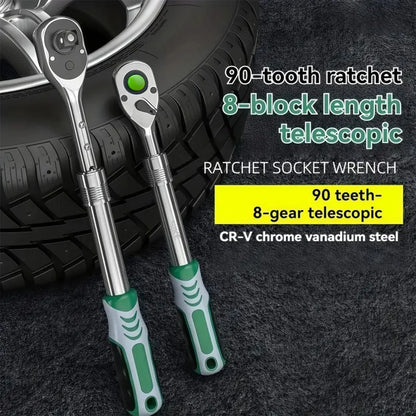90-tooth quick ratchet wrench, telescopic socket ratchet wrench suitable for automobile, bicycle and other maintenance tools