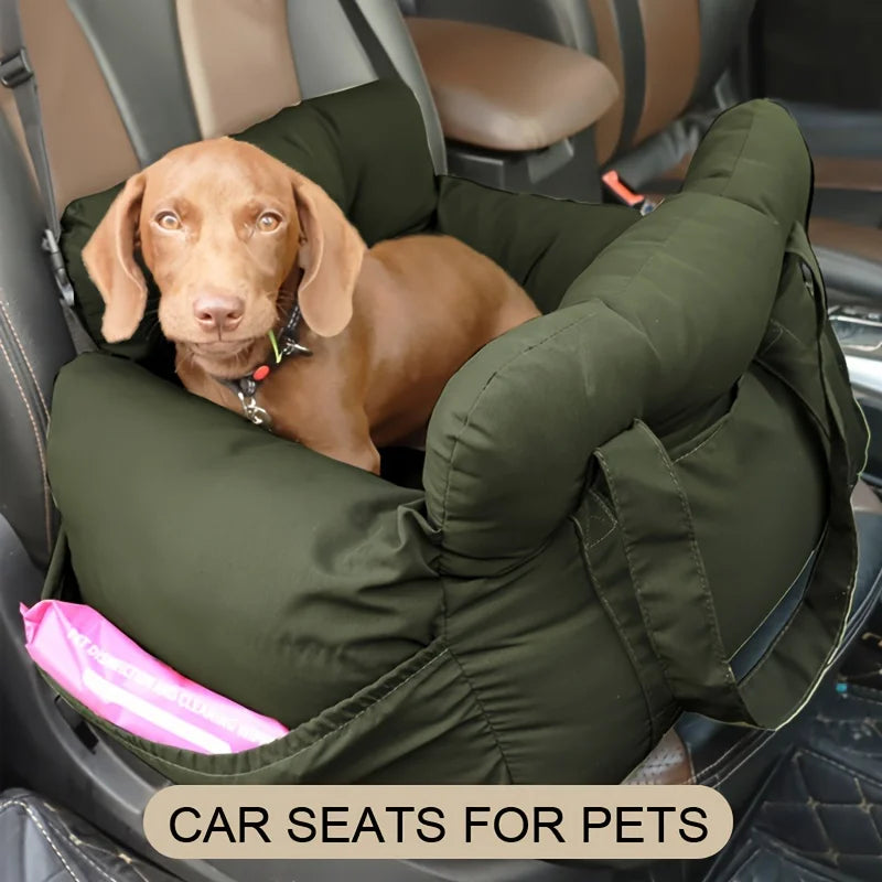 Dog Car Bed/Seat with Safety Belt - Non-Slip Pet Car Bed for Small Dogs, Washable Travel Carrier with Secure Straps for Safe Car