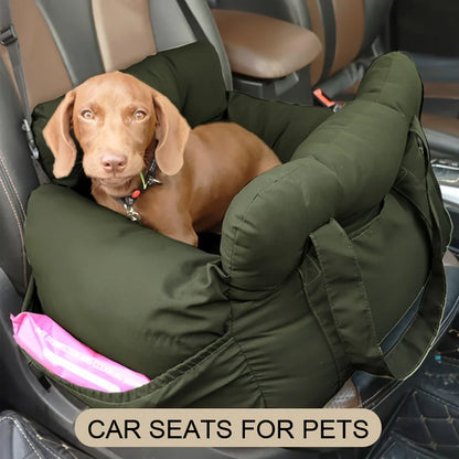 Dog Car Bed/Seat with Safety Belt - Non-Slip Pet Car Bed for Small Dogs, Washable Travel Carrier with Secure Straps for Safe Car