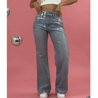 Y2K Advanced Casual Loose Pants For Women Colorblock Spliced Streetwear Straight Leg Pants Hip-hop Streetwear Denim Trousers