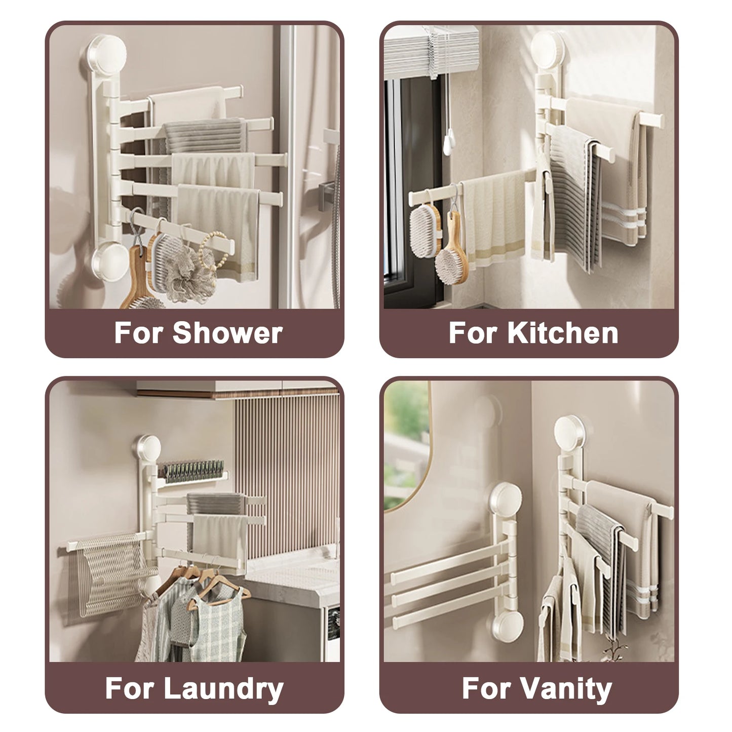 Towel Rack Rotatable Towel Holder Aluminum 2/3/4/5-Bar Towel Hanger Kitchen Bathroom Hanging Wall Mounted Suction Cup