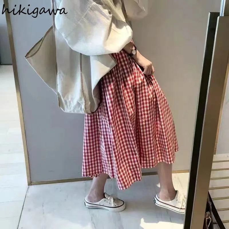 Plaid Skirt Women's Clothing High Waist Big Swing Japanese Jupe 2025 Faldas Mujer De Moda Vintage Saia Fashion Korean Skirts