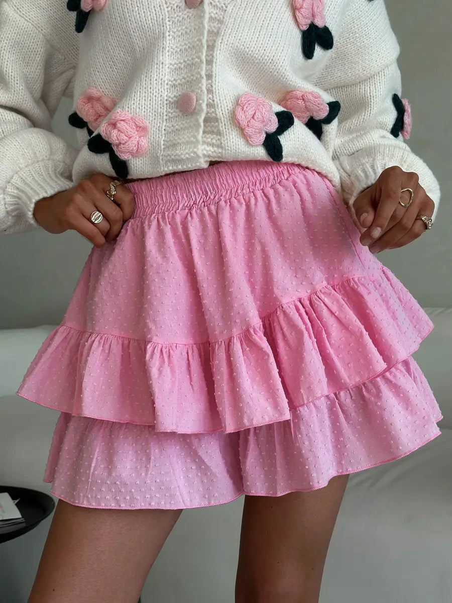 Original Lotus Leaf Edge Wave Point Wrapped Skirt Spring and Summer Women Sweet High Waist Solid Casual Soft Cotton Beach Skirt