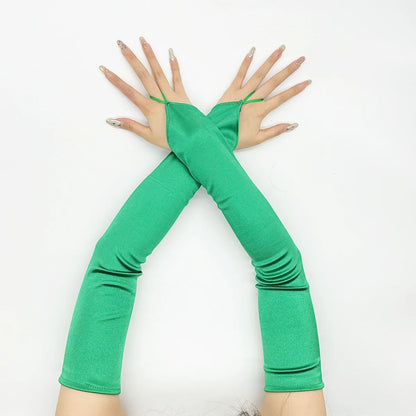 Ladies' Gloves, Long Hook-Finger Tinted Gloves, Ball Gloves, Bride's Wedding Dress Gloves, Sun-Protective Fashion Gloves C101