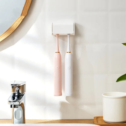 Simple Adhesive Toothbrush Holder Dustproof Toothbrush Holder 2 Head Toothbrush Holder Bathroom Storage