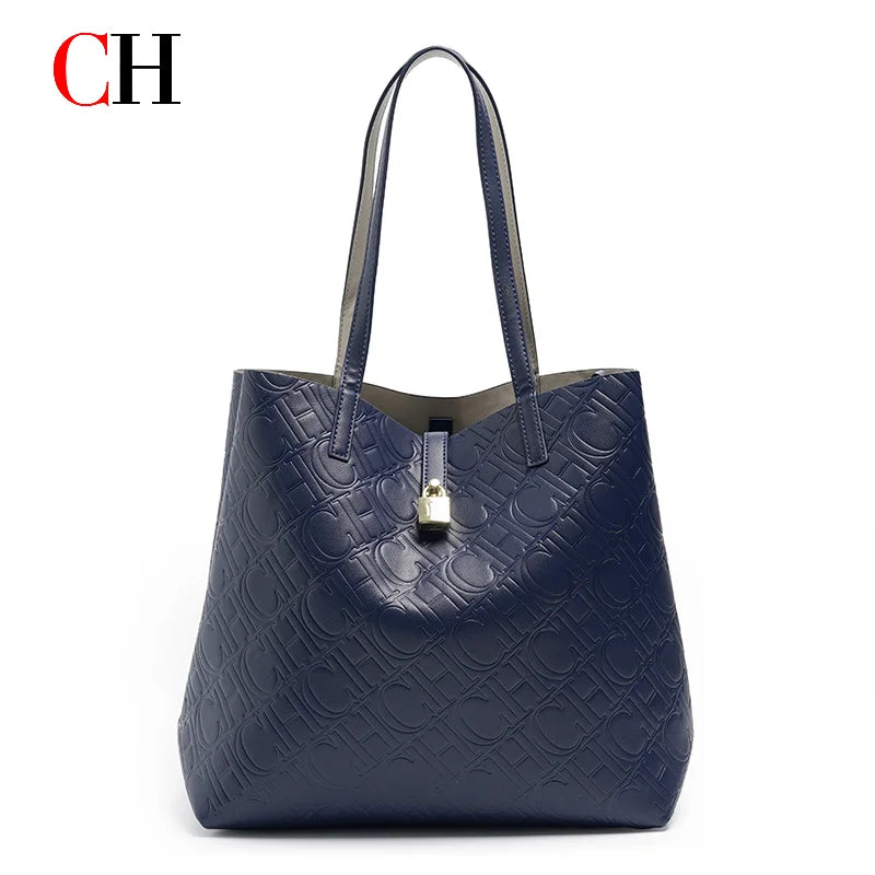 CH Luxury Tote Handbag For Women Large Capacity Work Shoulder Bag Elegant Golden Shopping Shoulder Purse