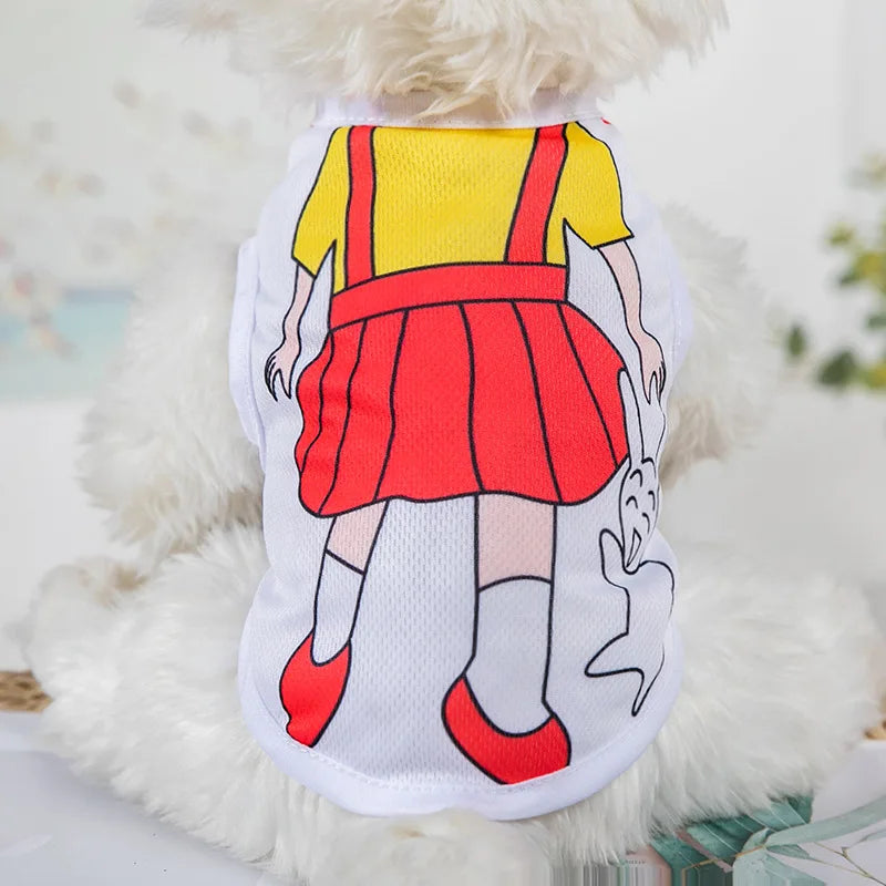Cartoon Print Pet Clothes for Small Dogs Summer Quick Drying Kitten T Shirt Non Wrinkle Yorkshire Vest  Colorfast Pet Clothing