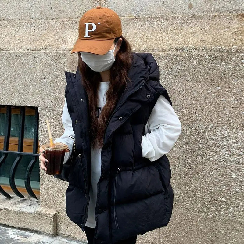 M-4XL Hooded Vests Women Solid Korean Style Fashion Harajuku Autumn Winter College Loose All-match Waistcoats Zip Up Leisure