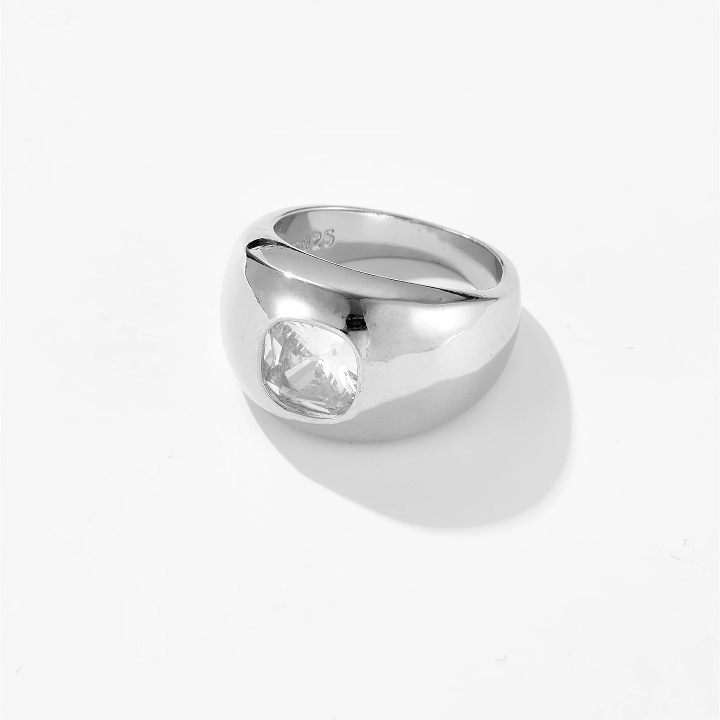 DPLAOPA 925 Sterling Silver Gold Thick Band Big CZ Zircon Size Ring Women Luxury Fine Jewelry 2023 Fine Jewelry Crystal
