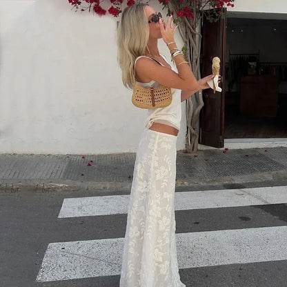 Elegant French A-Line Mesh Fashion Long Skirts Vintage High Waist Casual Spring Summer Evening Party New Maxi Skirt