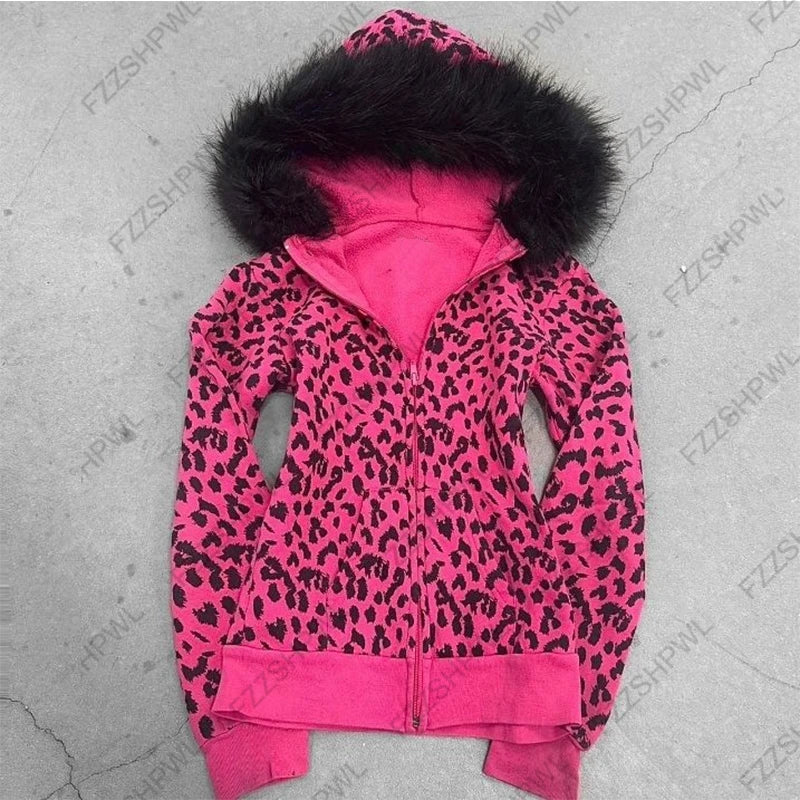 Women's Black Fur Collar Zipper Sweatshirt Autumn Winter Hoodless Long Sleeve Sexy Girl Slim Fit Coat Winter Clothing Streetwear