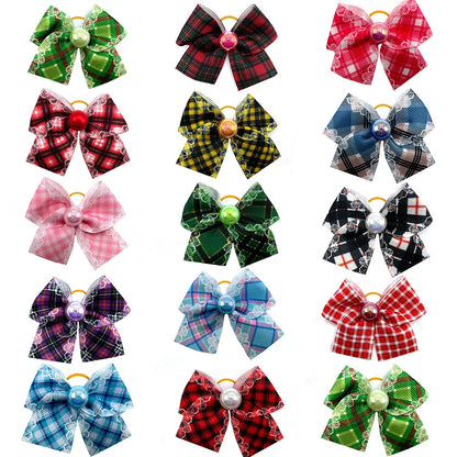 50/100pcs Small Dog Grooming Bows Pearl Plaid Style Pet Dog Hair Bows Rubber Bands Dog Hair Accessories Pet Supplies for Dogs