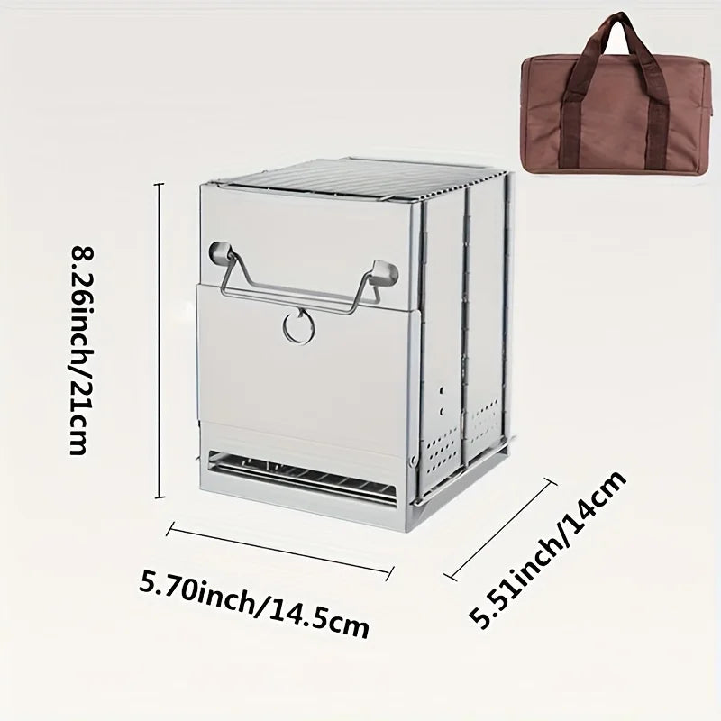 Portable Stainless Steel Mini Firewood Stove - Compact Outdoor Cooking Stove for Camping, Picnic & BBQ with Carry Bag