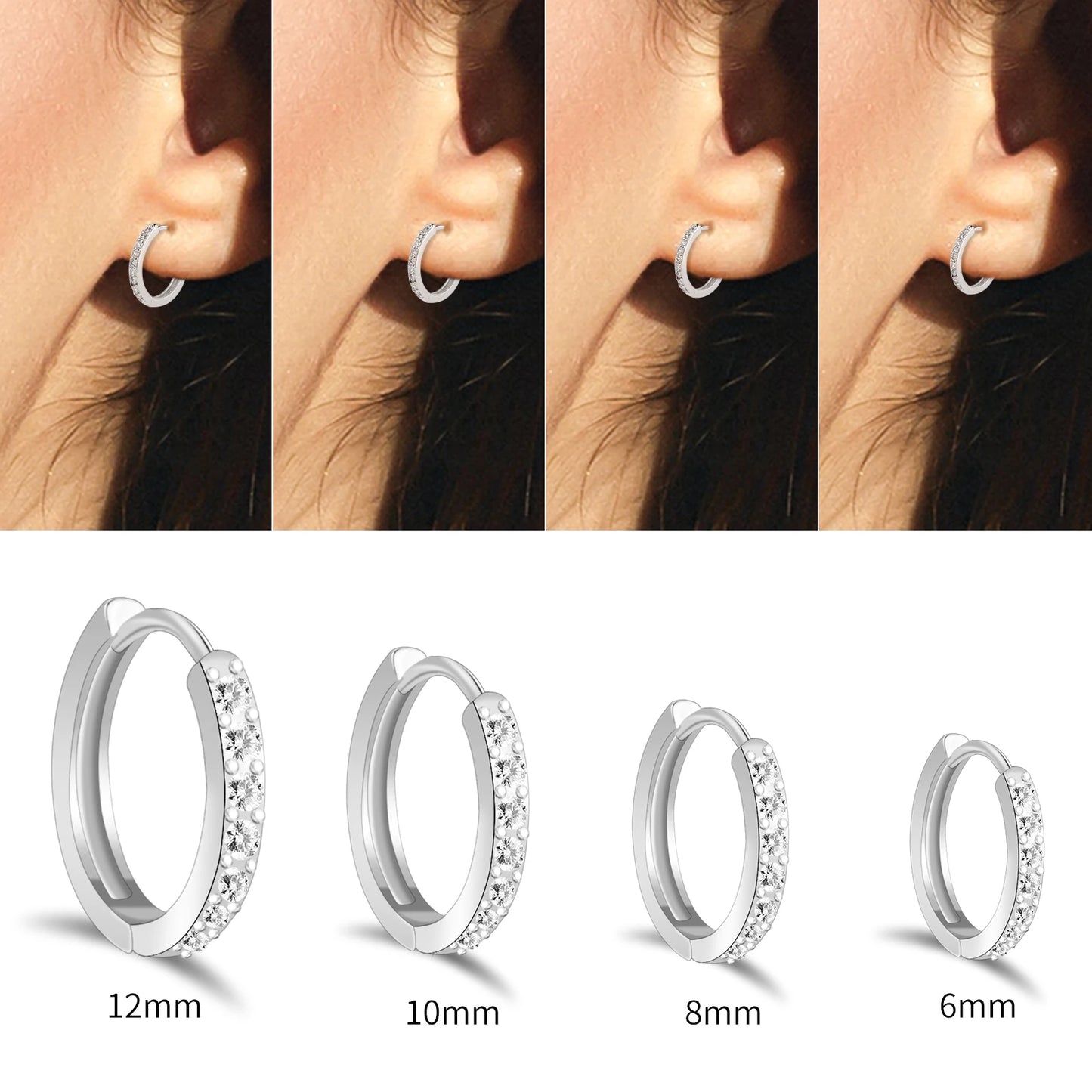 S925 Sterling Silver Pin Earrings Fashion Hoop Earrings White Gold Plated Earrings Nickel Free Earrings