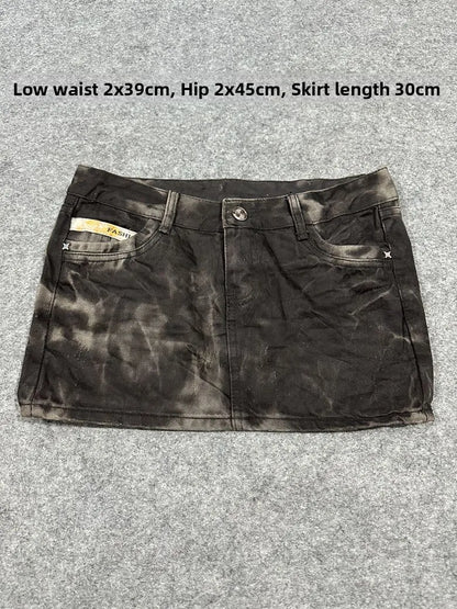 Sexy American Vintage Low Waist Denim  Skirt for Students Z4 Antiquing Y2K Trendy ort Skirt with Handmade Ripped And Fo...