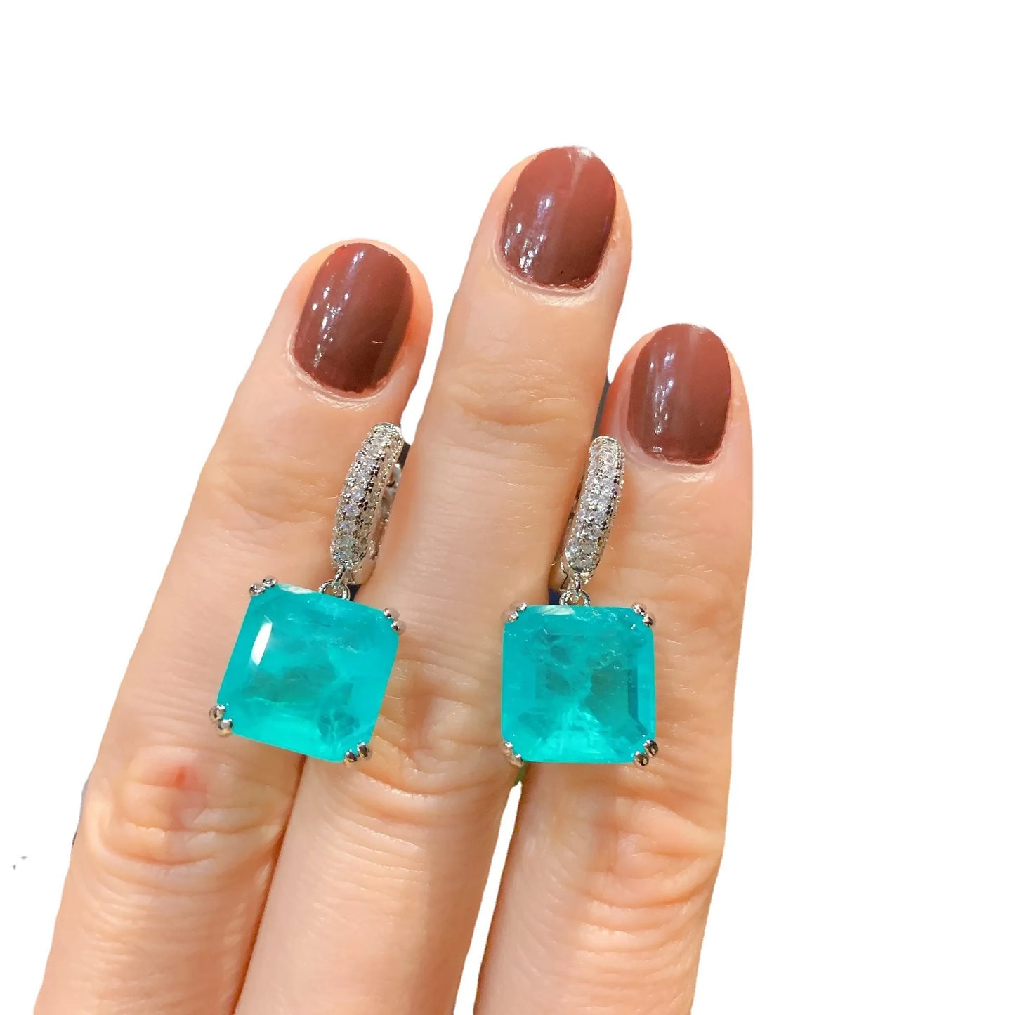 Luxury 925 Silver Emerald Paraiba Stud Earring for Women Sparkling Wedding Party Fine Jewelry Bridal Earring Fine Jewelry