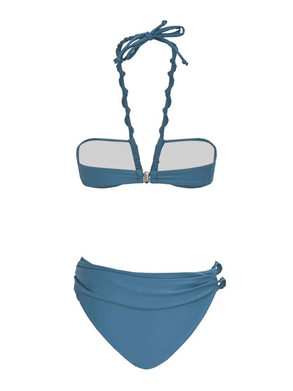 2025 New Sexy Burgundy Bikini Set with Gold Detail- Bandeau Top with High-Cut Bottoms, Perfect for Summer Beach and Pool Parties