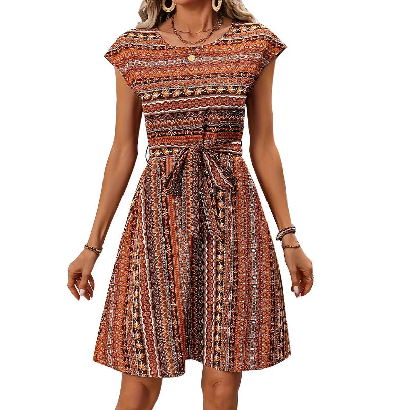 Casual Loose Printed Short Dresses For Women 2025 Fashion Summer Women's A-Line Midi Dress Elegant Vintage Female Dresses