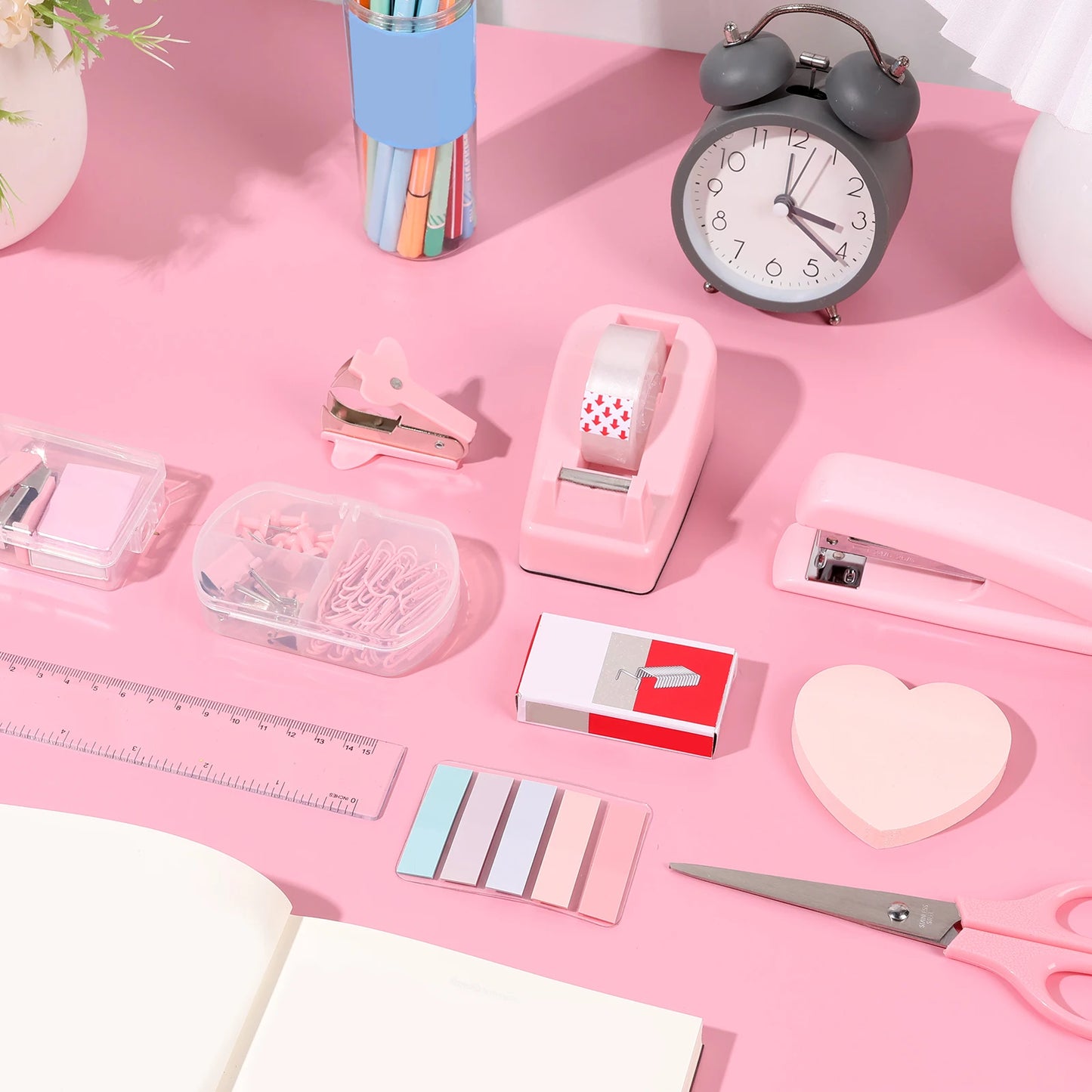 Office Supplies Set Desk Accessories Stapler Set Staple Driver Tape Holder Ruler Labels Office Scissors For Students Office Use