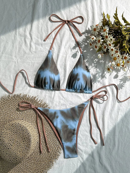 New Sexy Lace Up Neck Starfish Print Set Swimsuit Bikini Low Waist Bikinis Swimwear Beach Swimsuit Swimwear