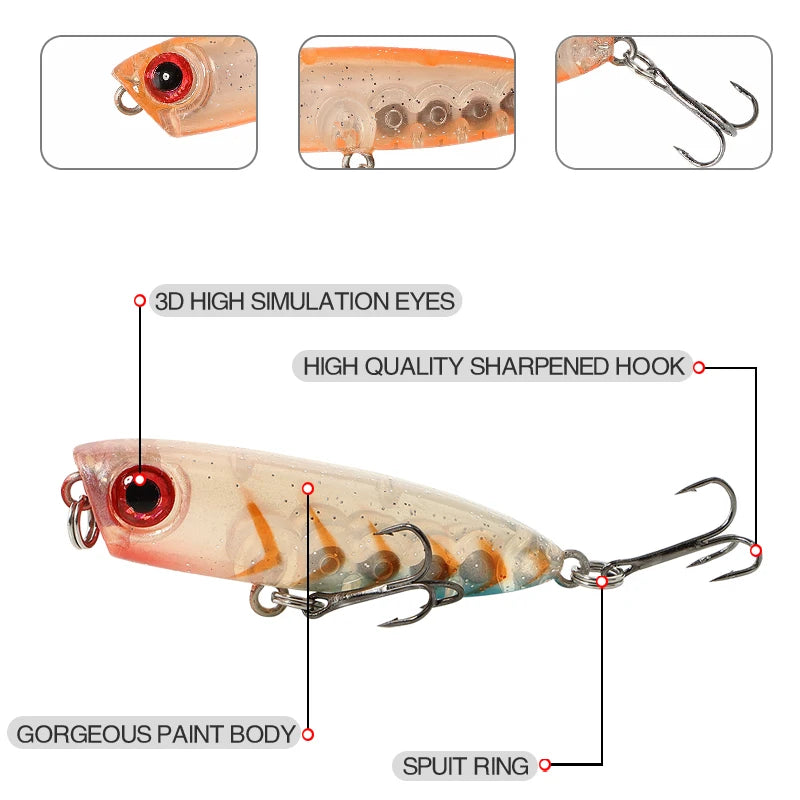 1pcs 45mm 3g Sinking Pencil Fishing Lures Mini Popper Walking Dog Artificial Hard Bait Pesca Wobbler Swimbait Tackle Accessories